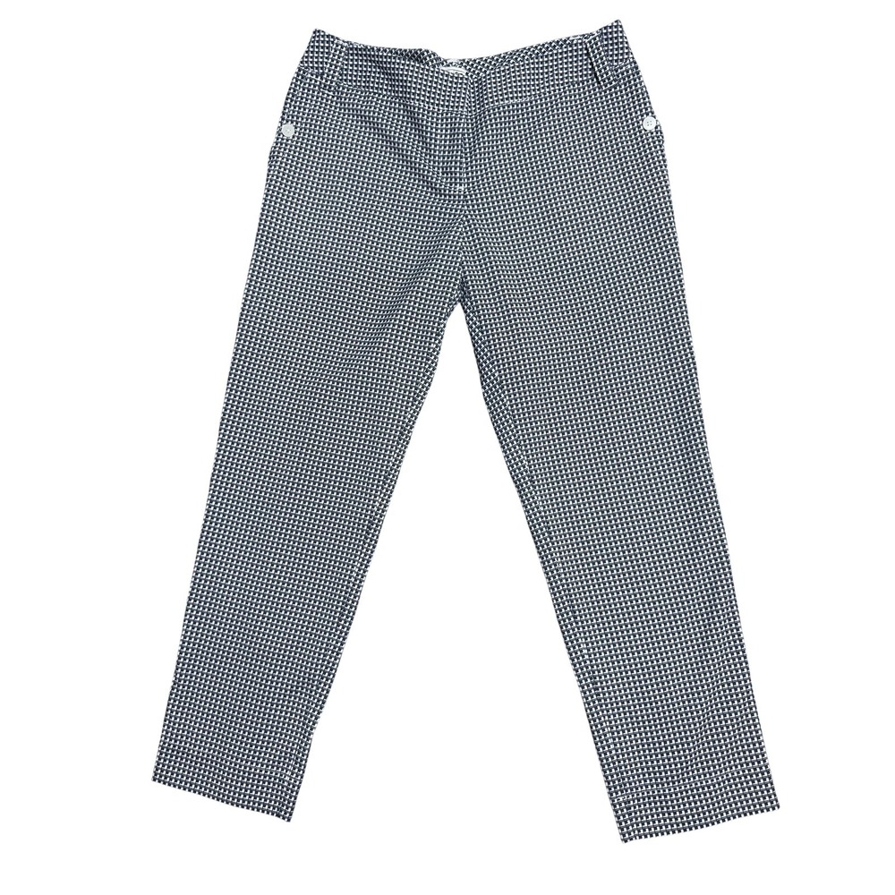 Adidas Pants Womens 6 Blue White Check Golf Cropped Ankle‎ Button Hem Stretch